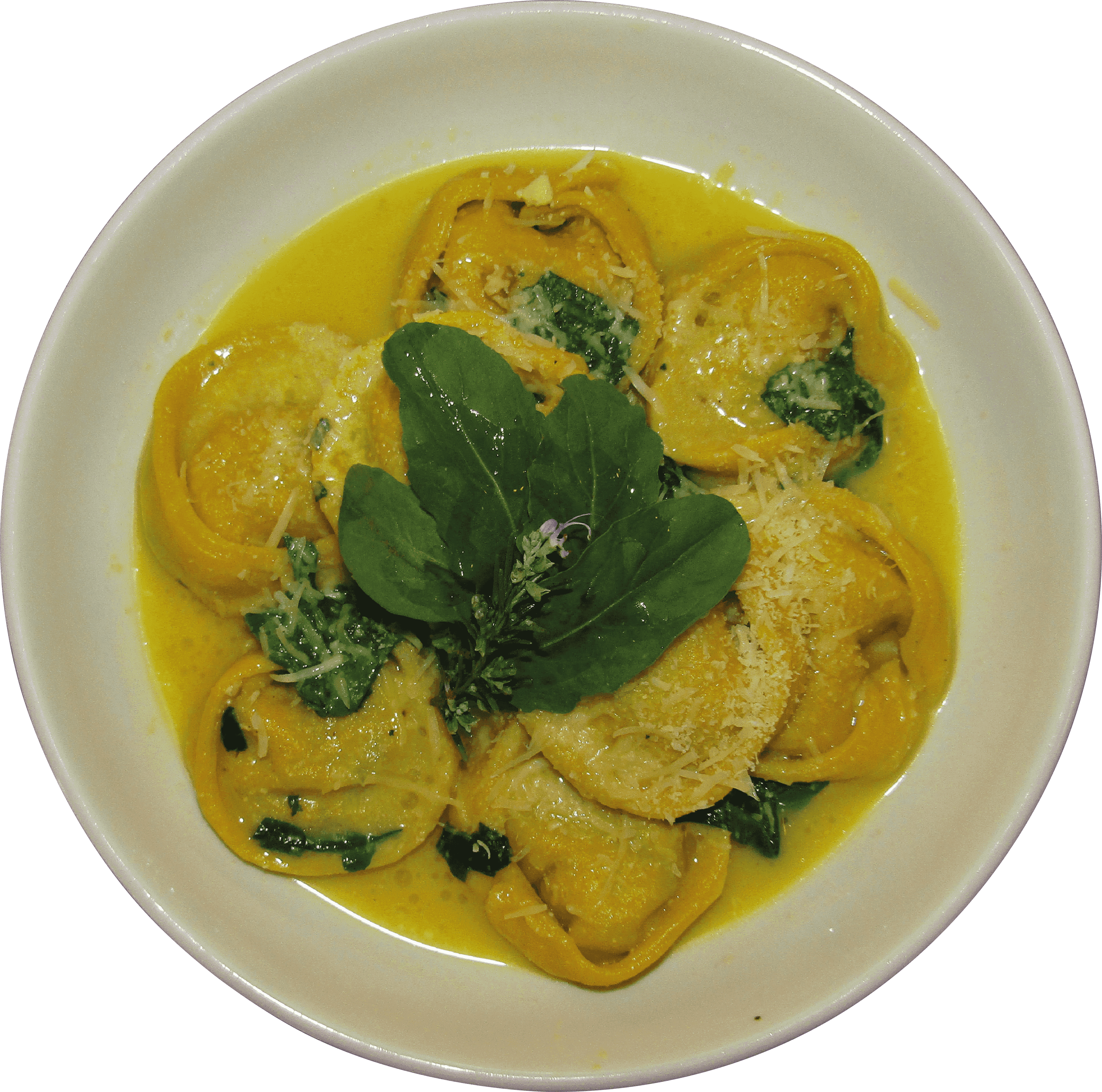 Tortelli con salsa de mantequilla y rúcula